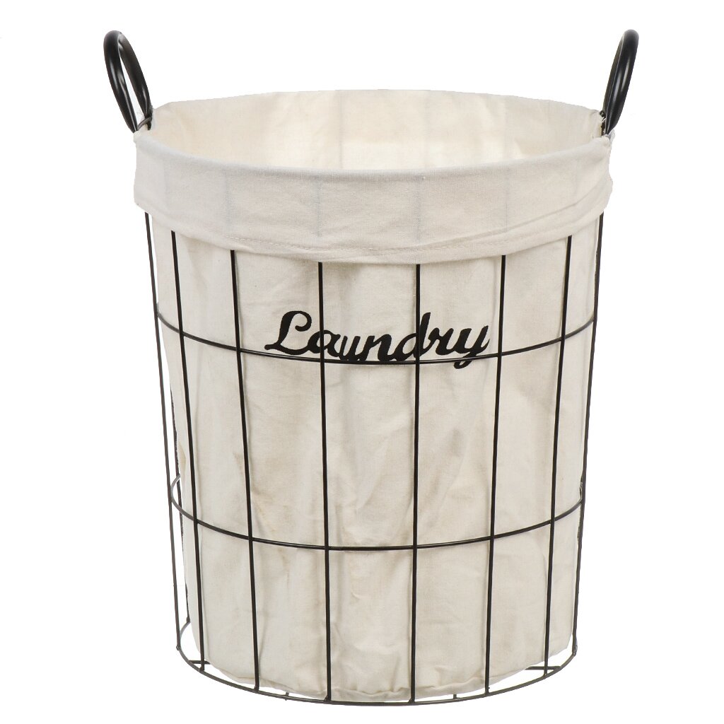 Iron Laundry Basket with Linen Inner Bag