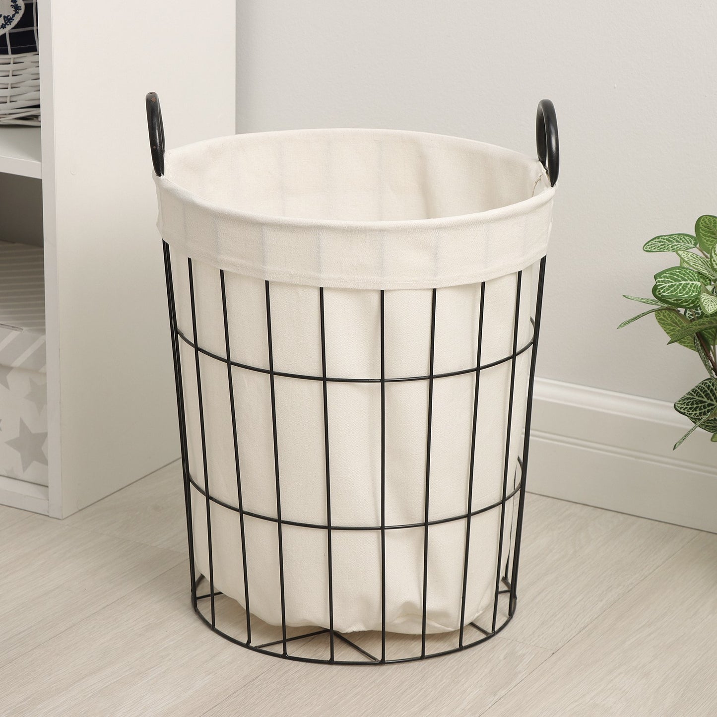 Iron Laundry Basket with Linen Inner Bag