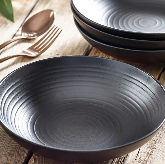 Matt Black Ripple Deep Plate (Set of 6)