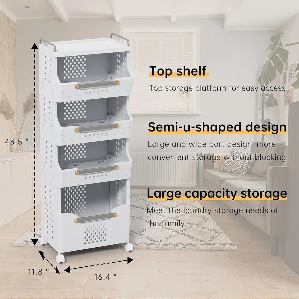 4 tiers Foldable Basket with Wheels