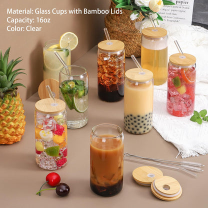 Glass Cups With Bamboo Lids (Set of 6)