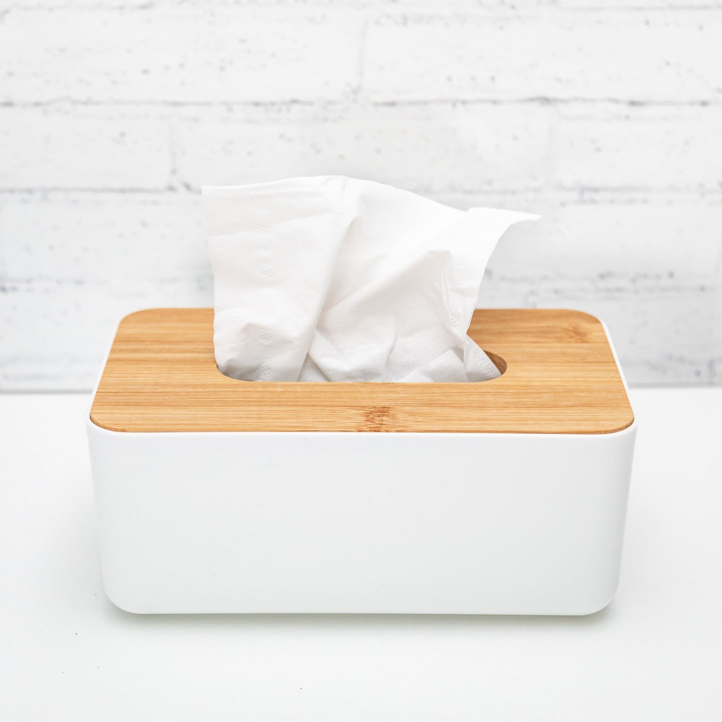 White tissue Box With Wooden Lid
