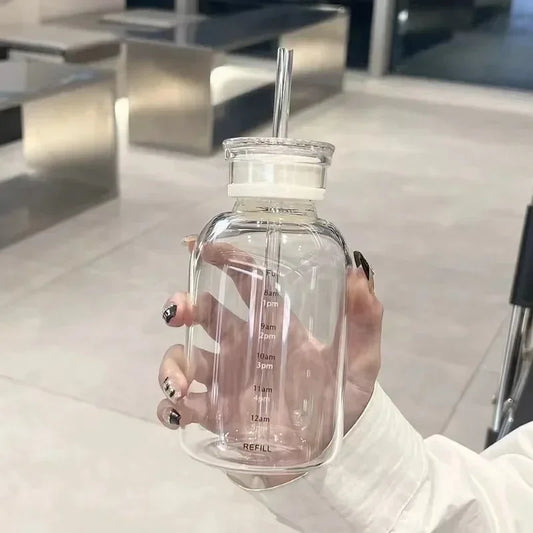 Graduated Bottle with Straw and 2 Lids