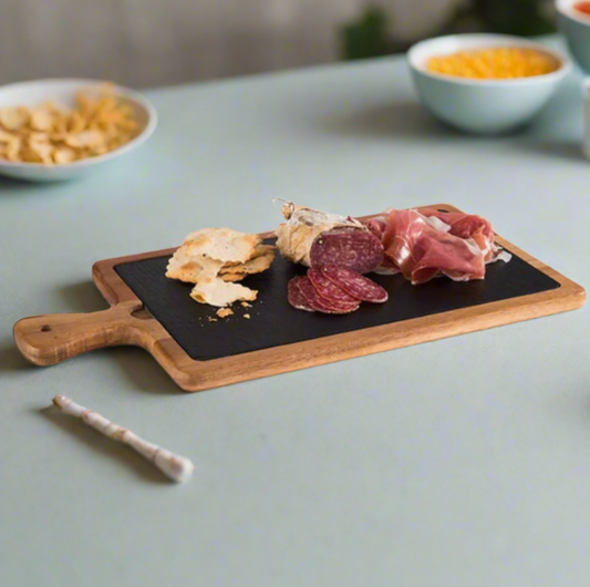 Wooden Serving Board with Natural Slate