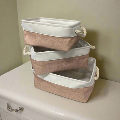 Fabric Baskets with Rope Handles (Set of 3)