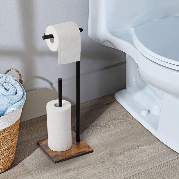 Iron Toilet Paper Holder with Wooden Base