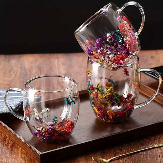 Flowery Double Wall Glass Mug