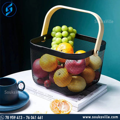 Square Mesh Basket With Woos Handle