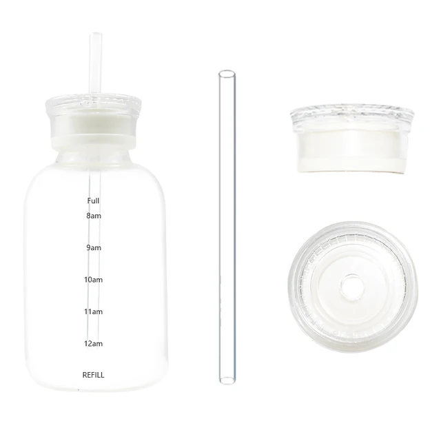 Glass Bottle With two lids + straw