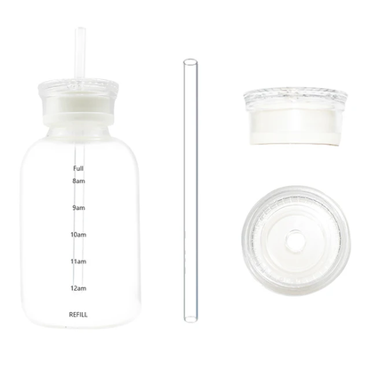 Glass Bottle With two lids + straw