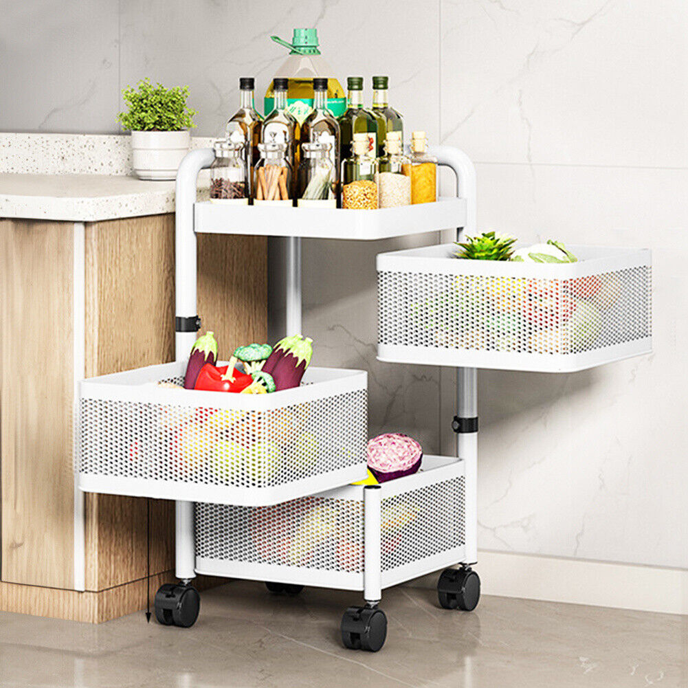 Kitchen Rotating Storage Trolley Cart